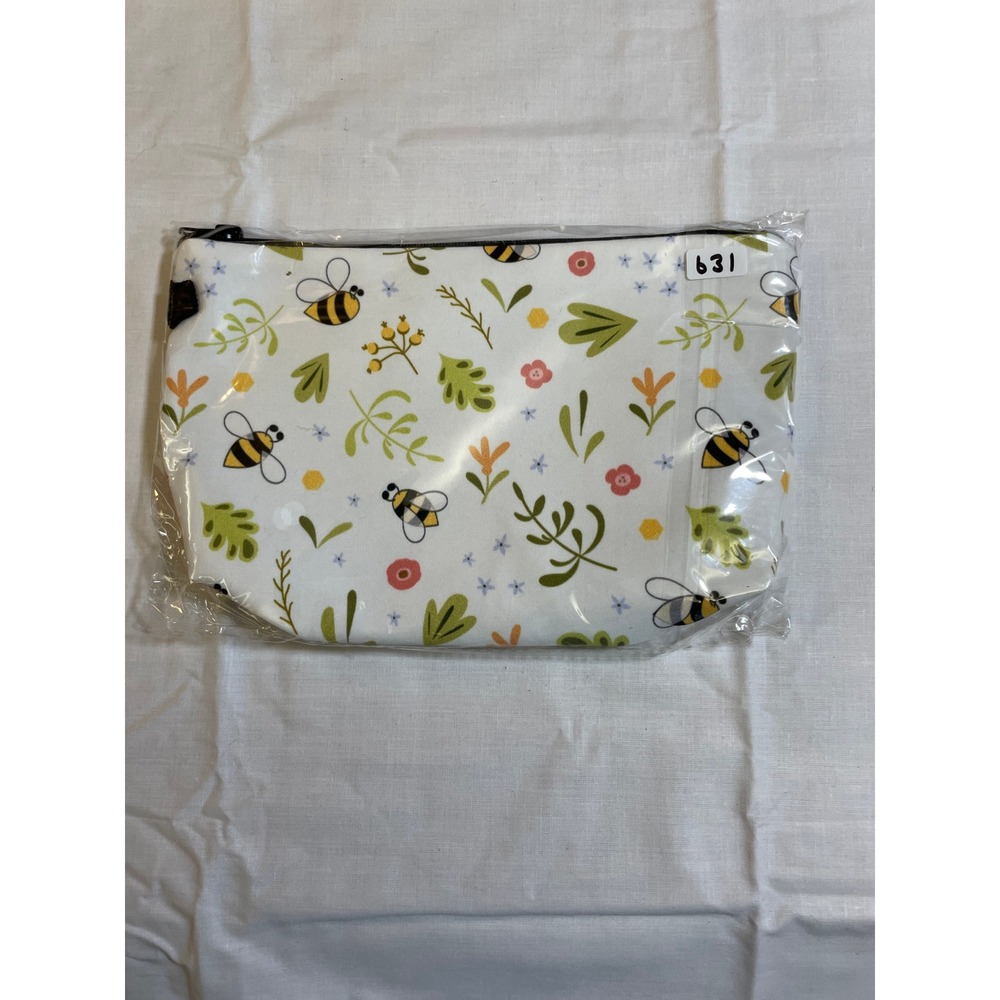 The Pouch Cosmetic Bag Womens Small White NWT Bumblebee Floral Zippered Travel